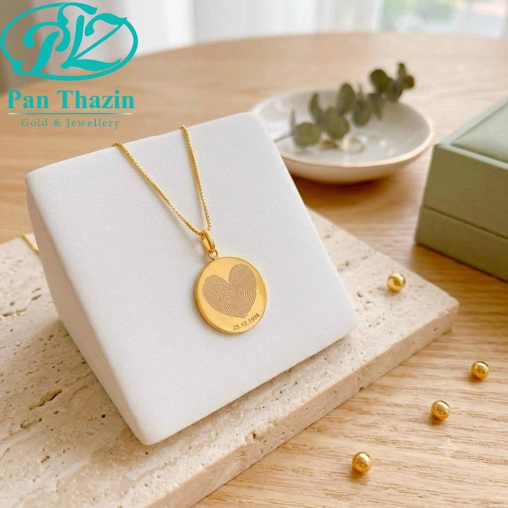 18K Custom Heart Fingerprint Gold Necklace Set