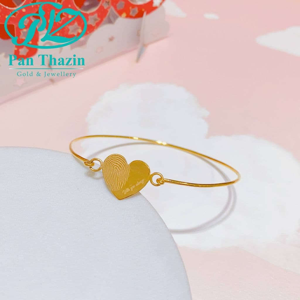 15 ပဲရည် Gold Custom Fingerprint Heart Bracelet